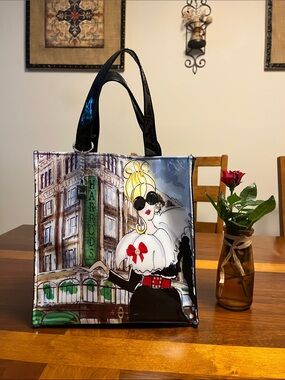 Harrods Black Multi Illustrated Shopper Tote, super cute